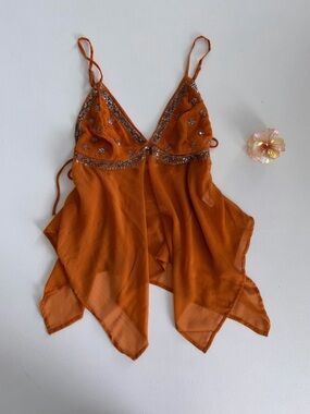 Live 4 Truth Orange Beaded Chiffon Handkerchief-Hem Camisole